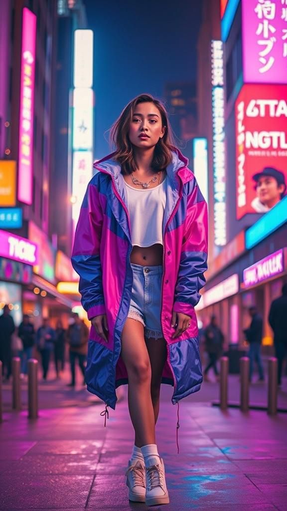 Neon City Portrait of Woman in Cyberpunk Style
