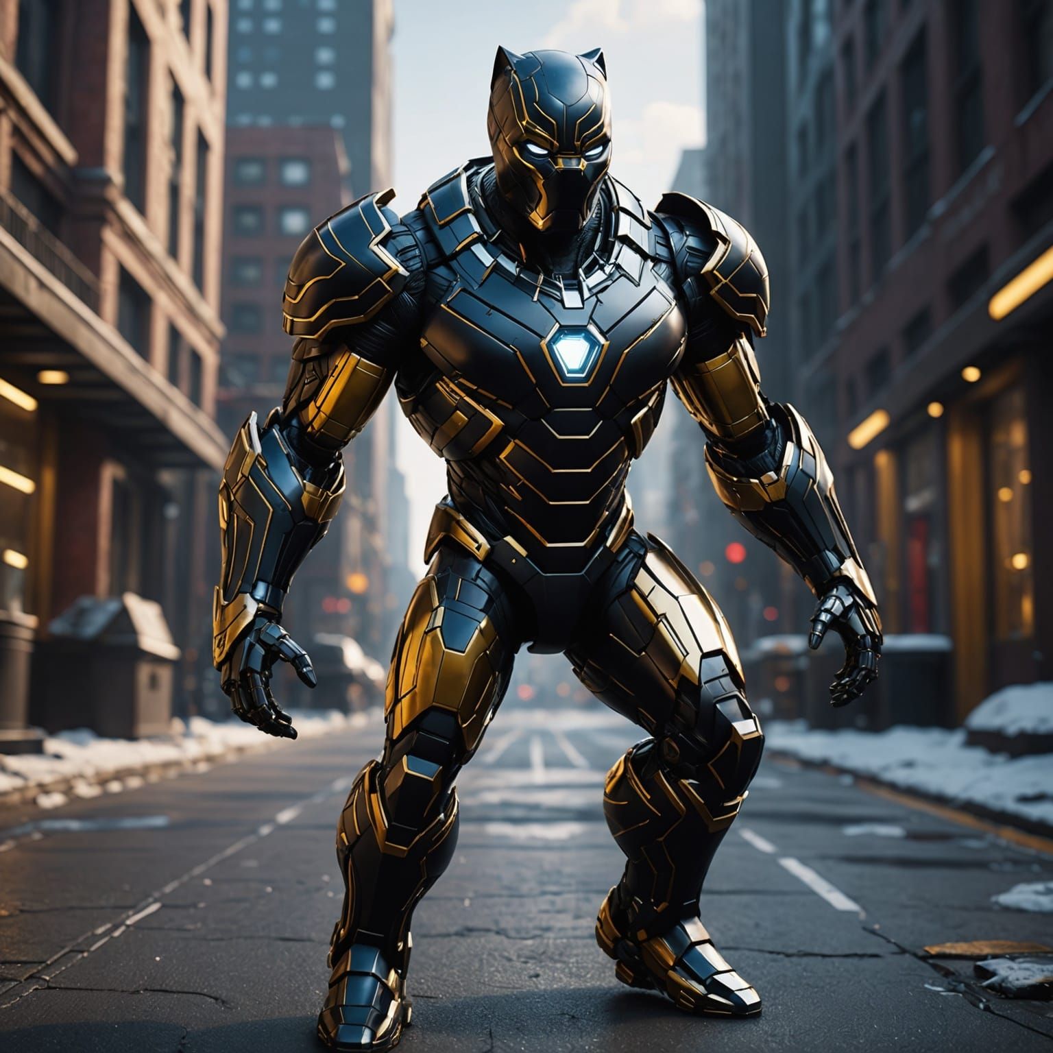 Futuristic Black Panther and Iron Man Fusion