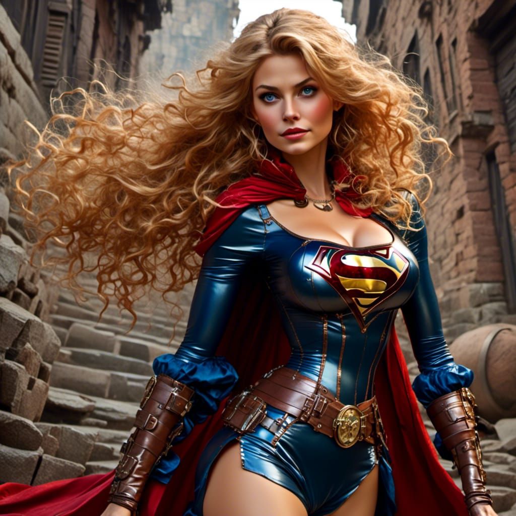 Supergirl in Steampunk Style as Impasto Portrait