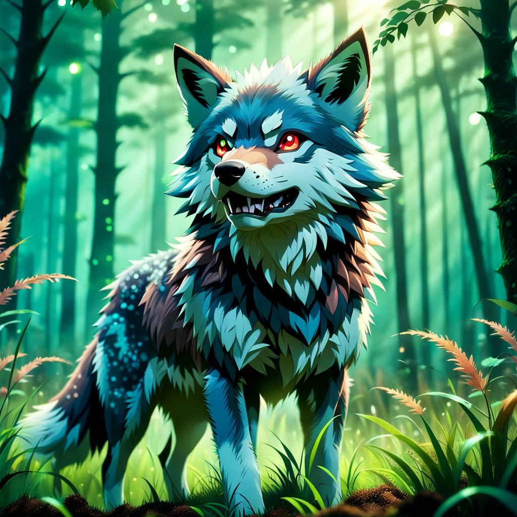 Grass and Soil Wolf Pokemon in Anime Style