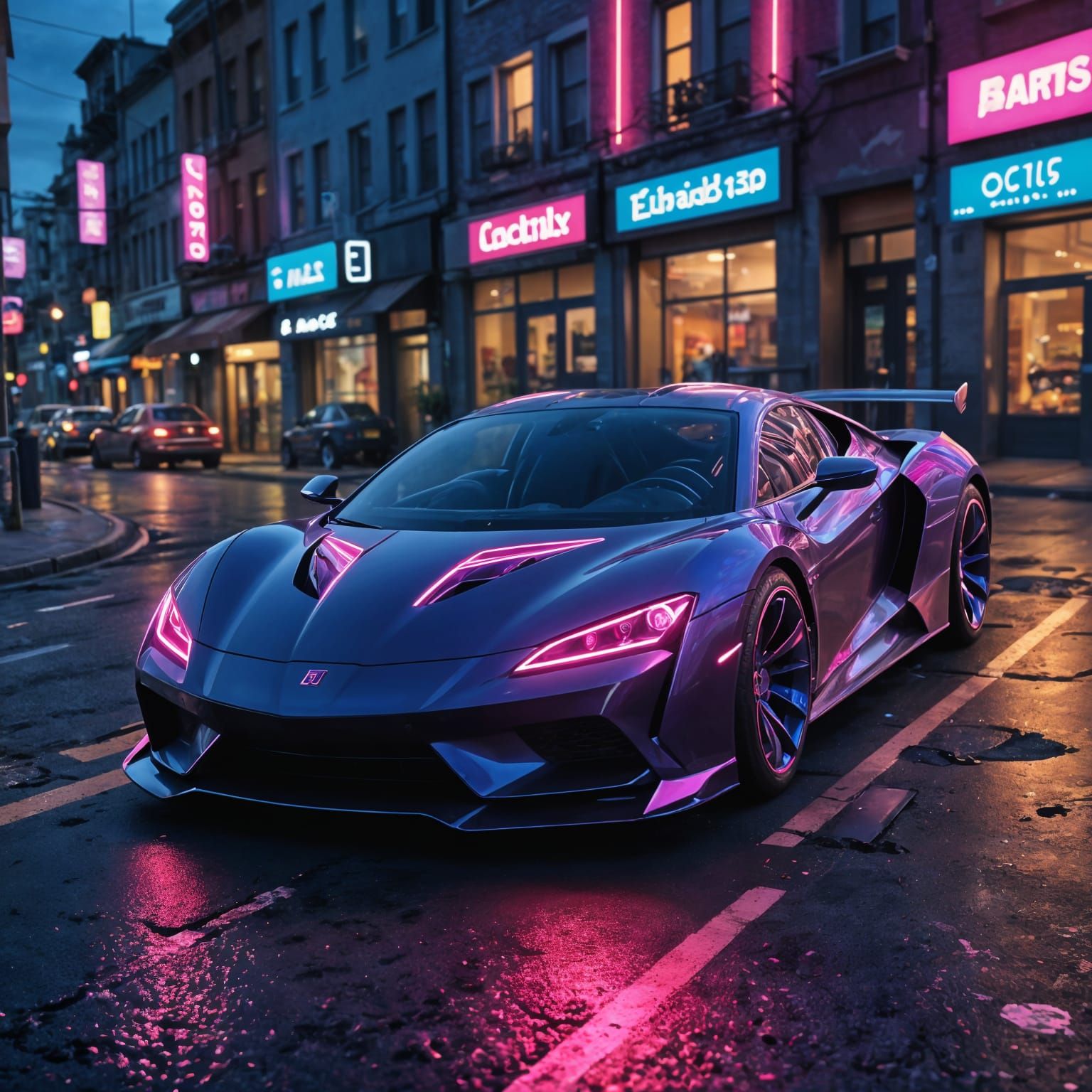 Neon Car Sketch in Cyberpunk Style
