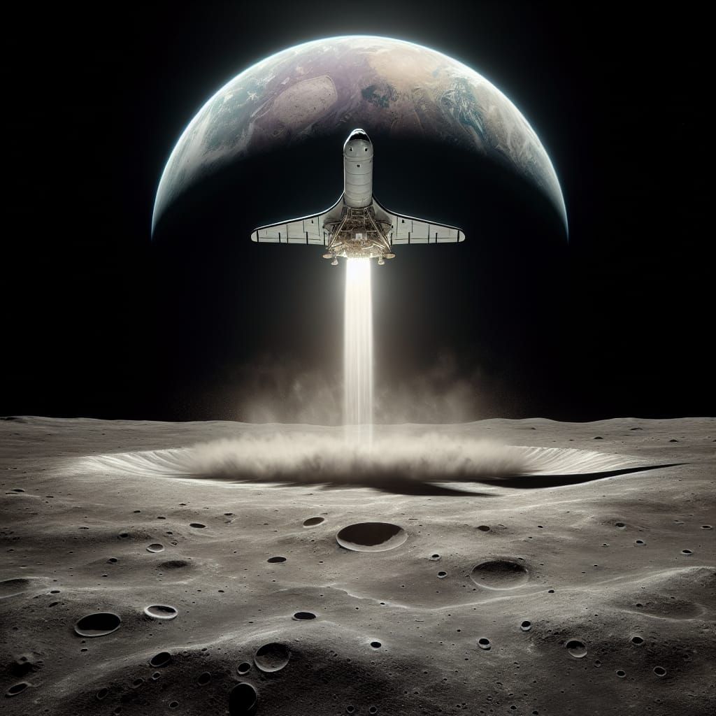Futuristic Spaceplane Vertically Landing on the Moon