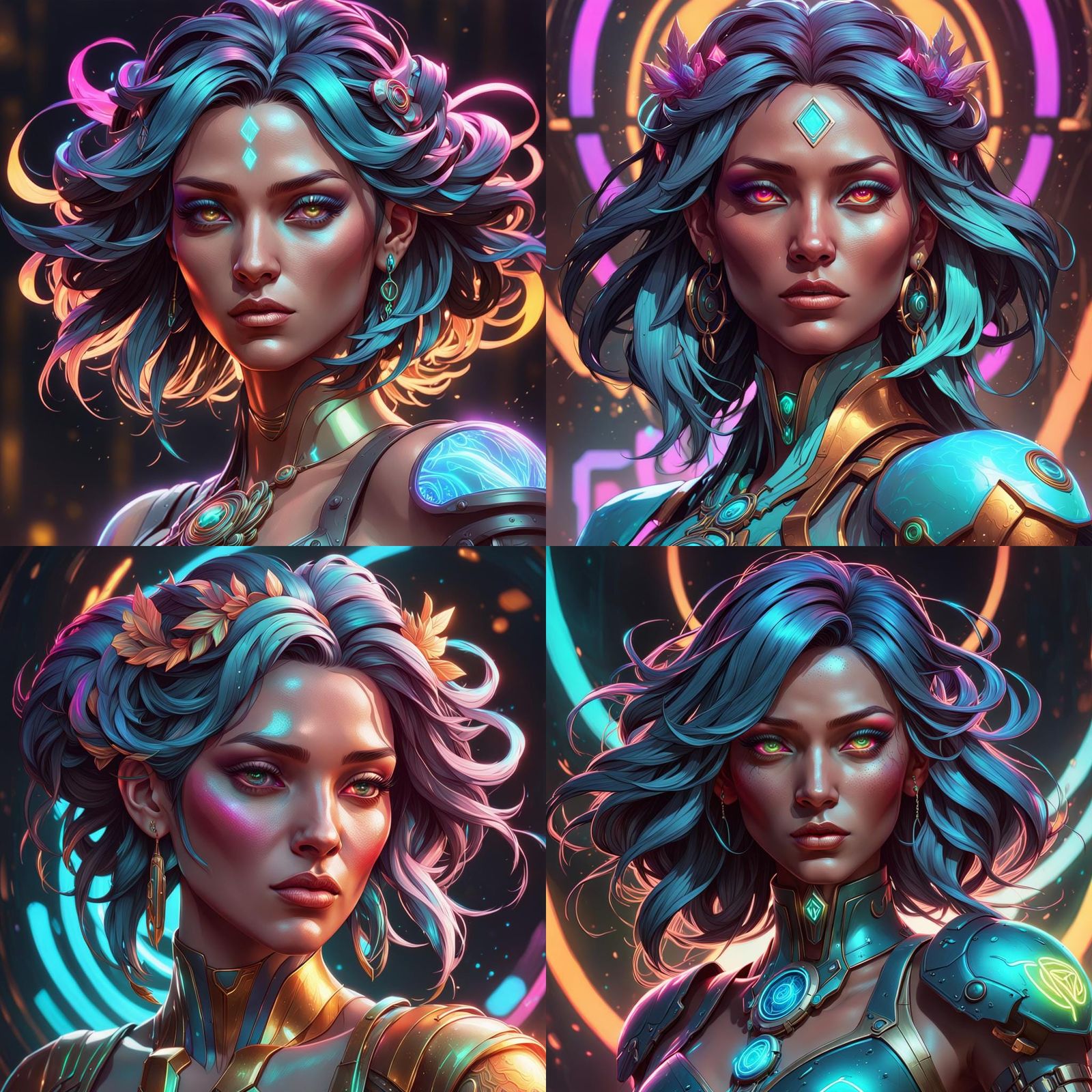 Neon Goddess Portrait: Hyperdetailed Digital Art