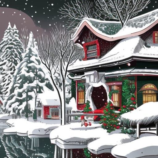 Christmas Winter Wonderland in Studio Ghibli Style