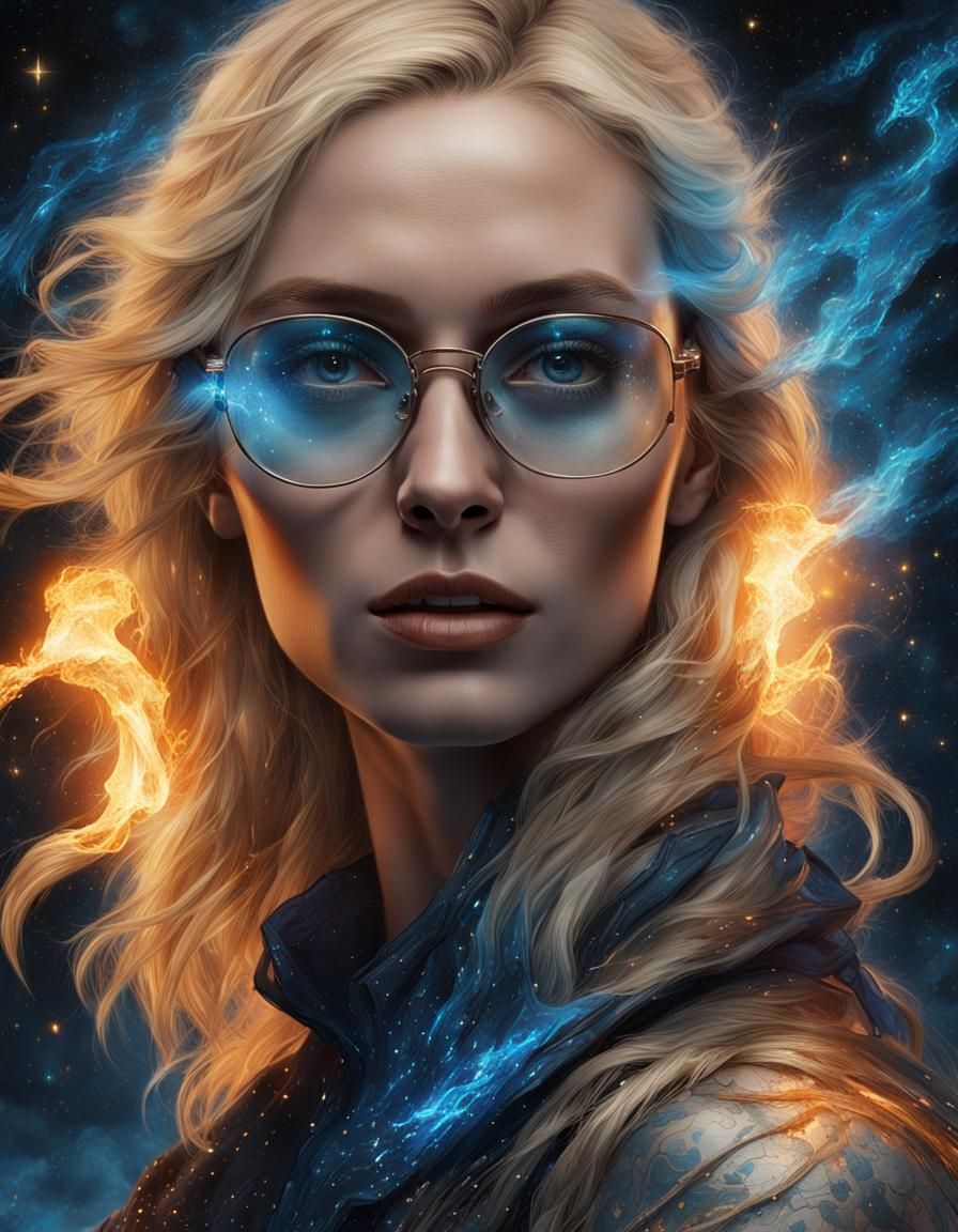 Woman Holds Blue Flame in Starry Night