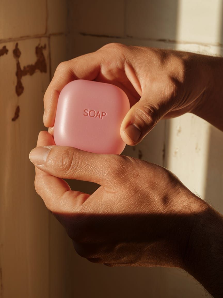 Brad Pitt's Intense Grip on a Pink Soap Bar