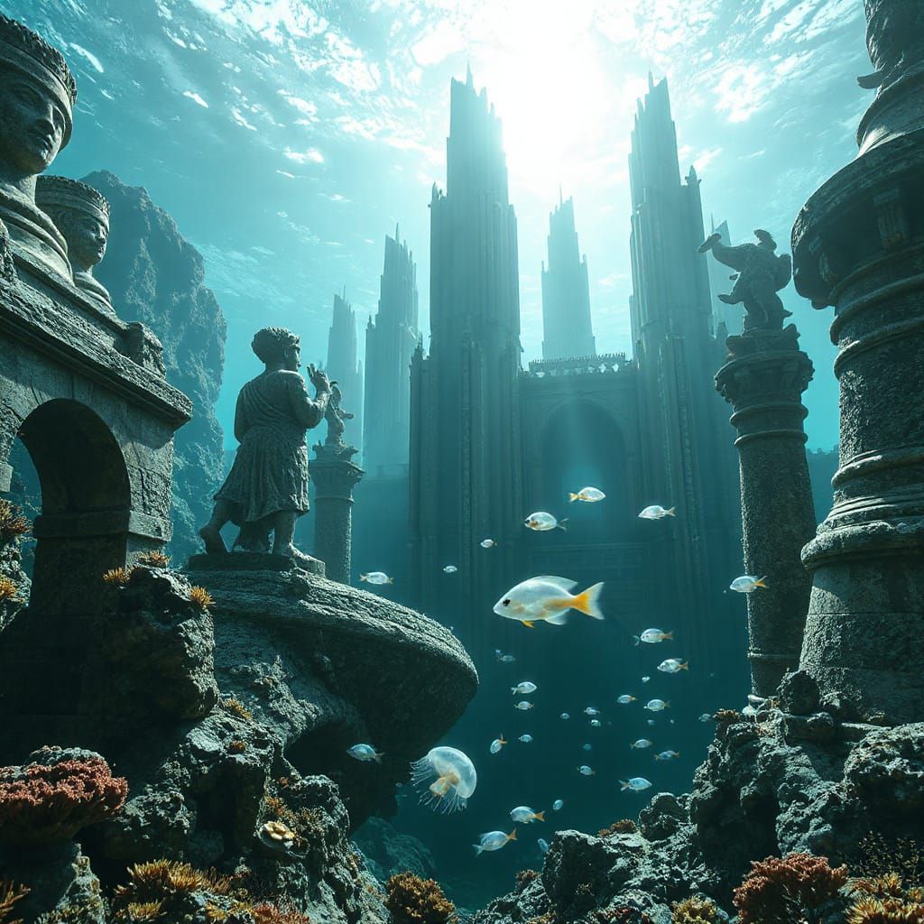 Sunken Futuristic City of Glass and Marble with Coral