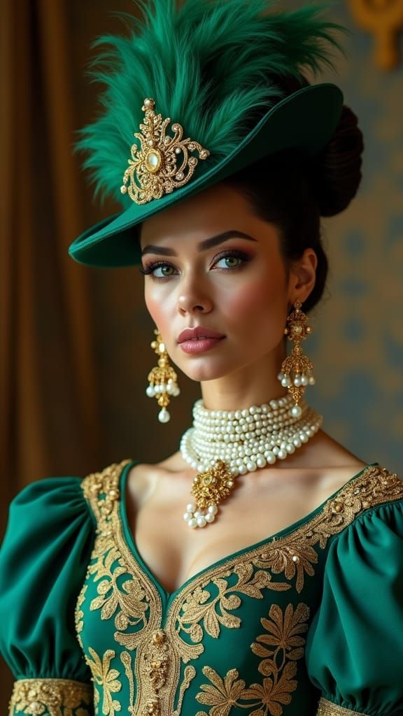 Victorian Era Woman in Jade Green Dress