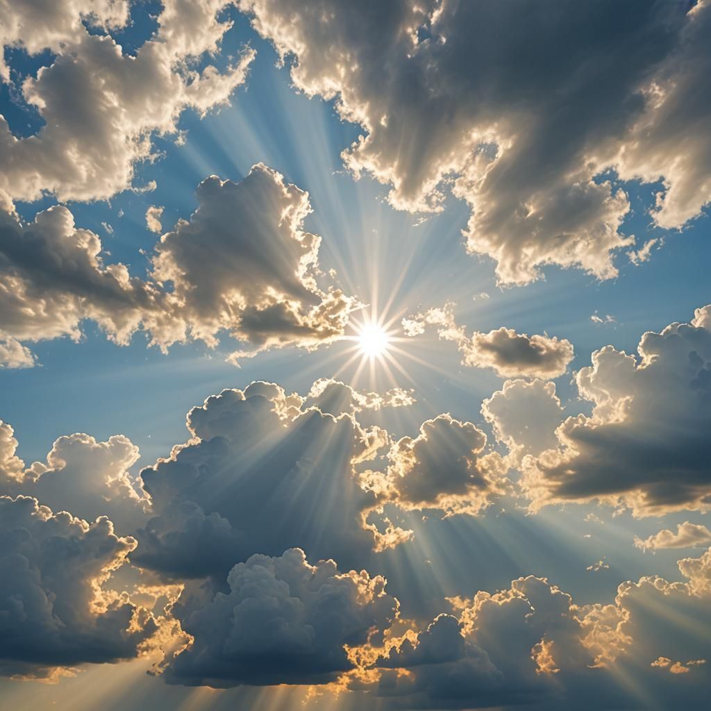 Heavenly Sunshine Beams Through Soft Clouds