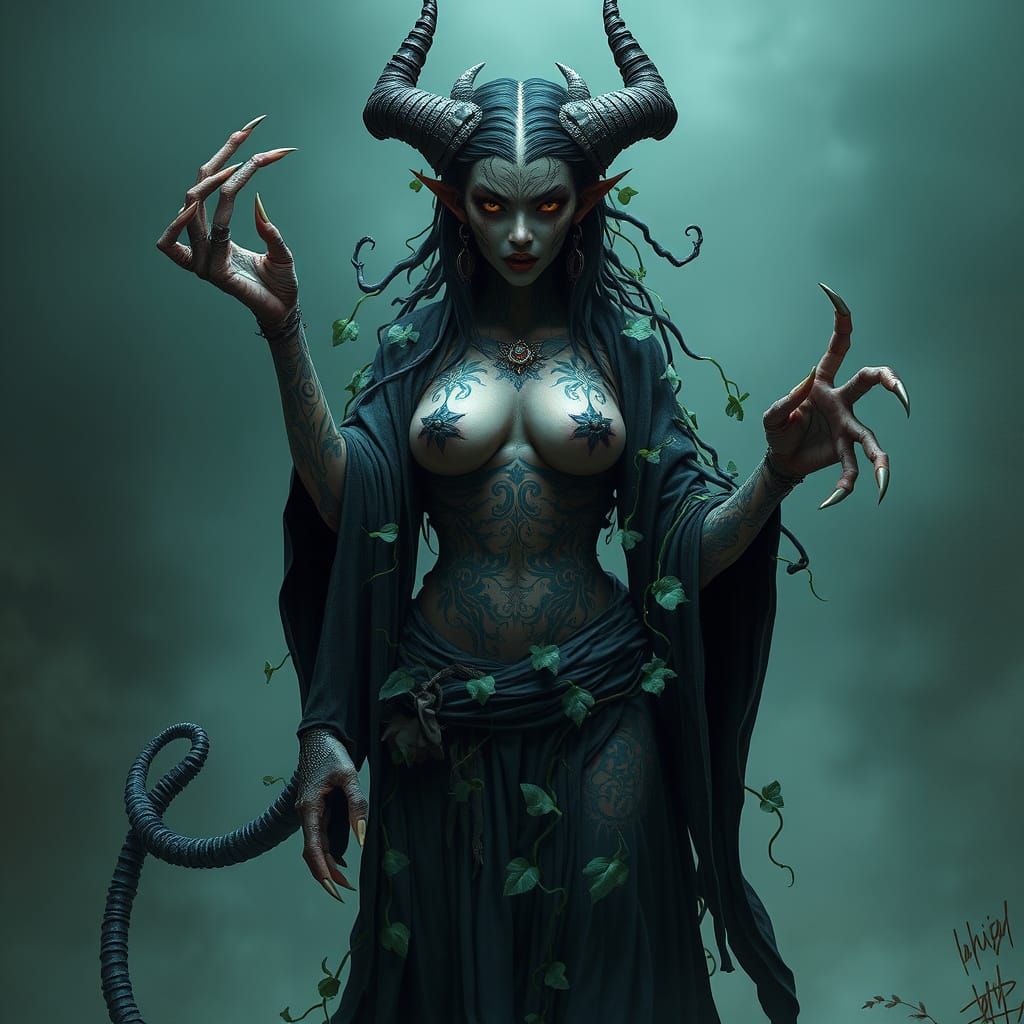 Towering Demon Woman in Biomechanical Style