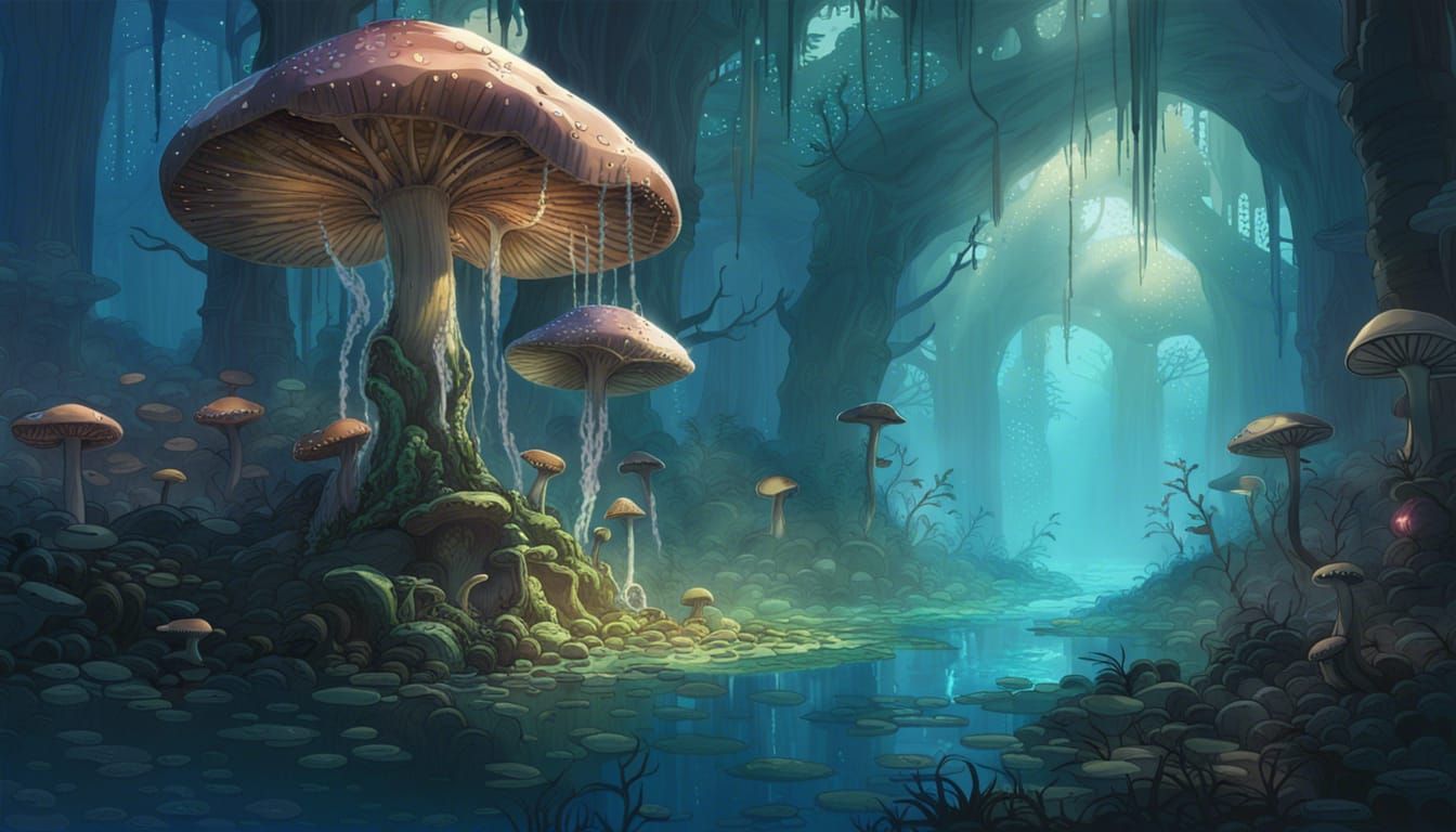 Enchanted Underwater Mushroom Forest in Steampunk Style