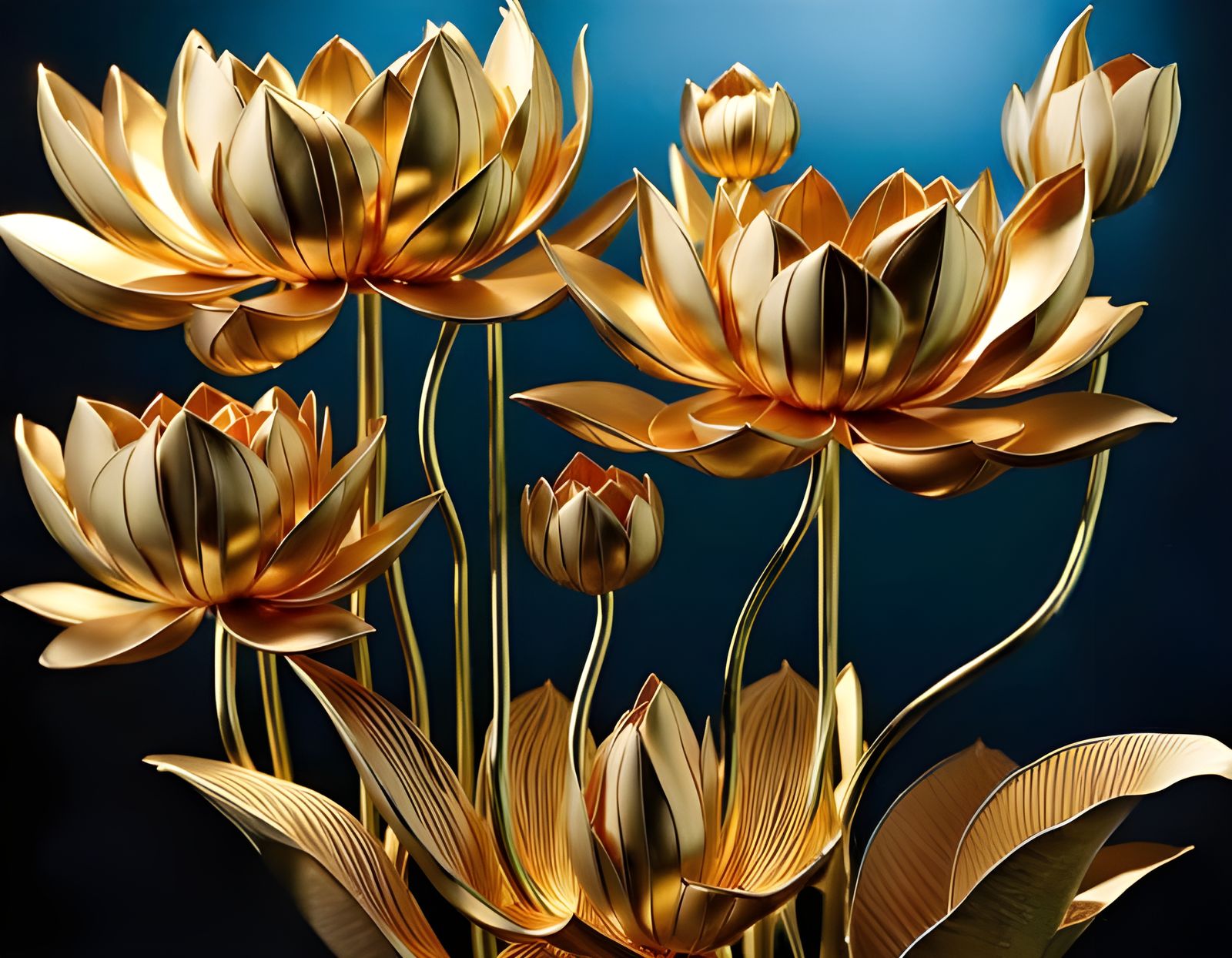Metallic Lotuses in Ornate Baroque Steampunk Style