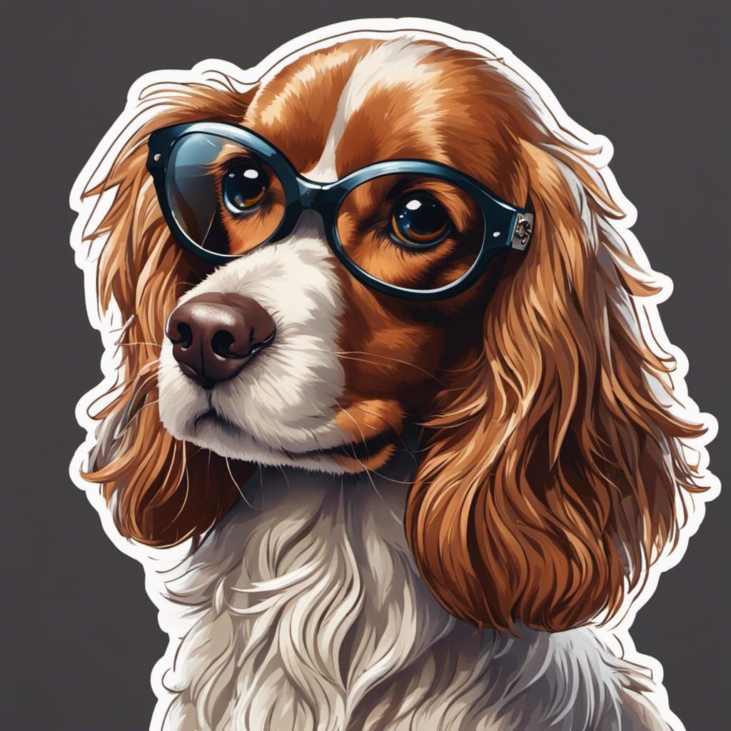 Cute Spaniel Dog Sticker with Glasses