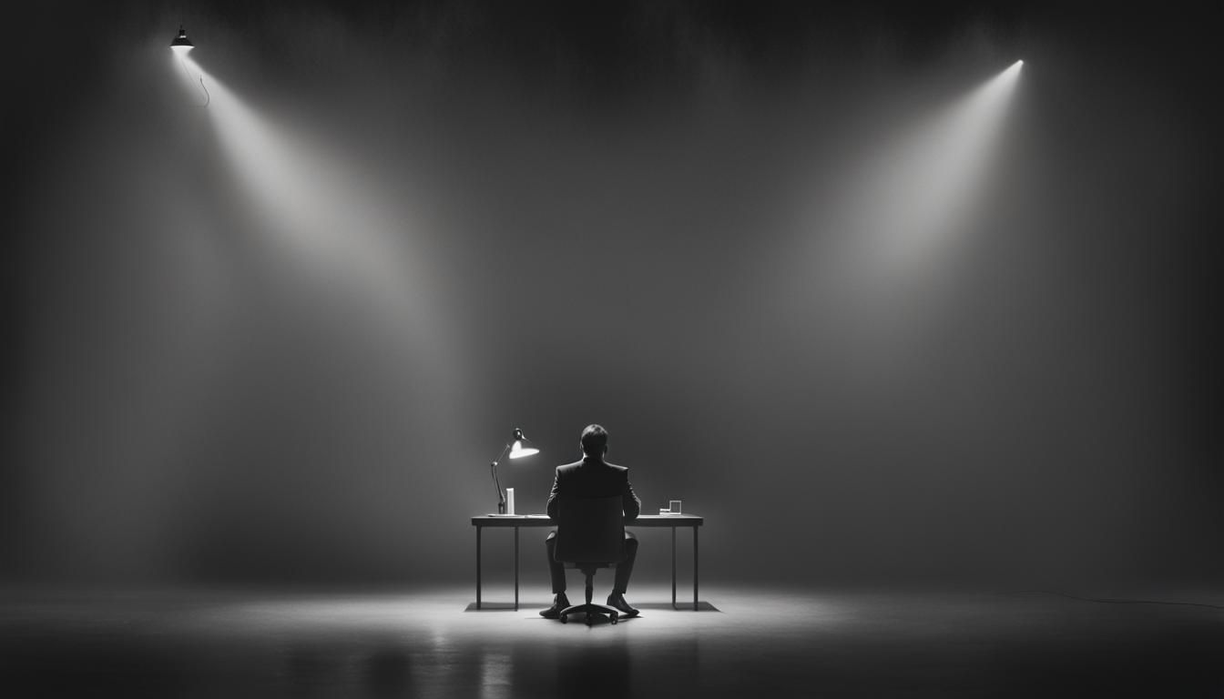 Monochrome Photo of Man in Foggy Room