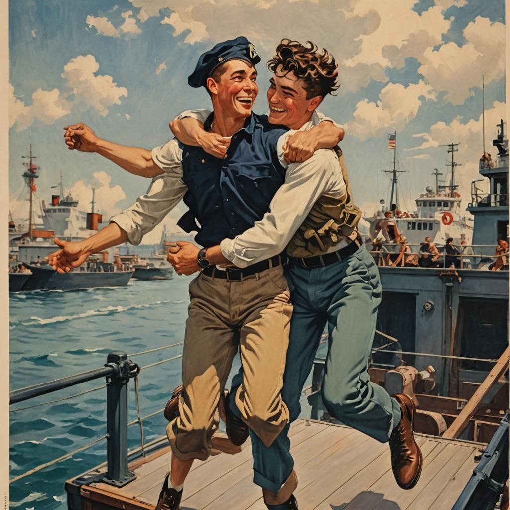 Sailor's Joyful Reunion in Saturday Evening Post Style