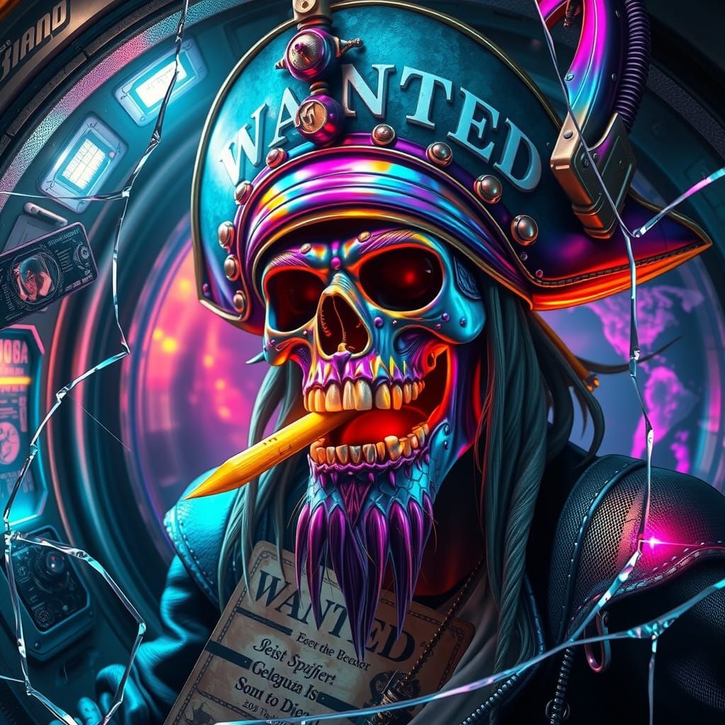 Cosmic Pirate on Wanted Poster, Sci-Fi Art