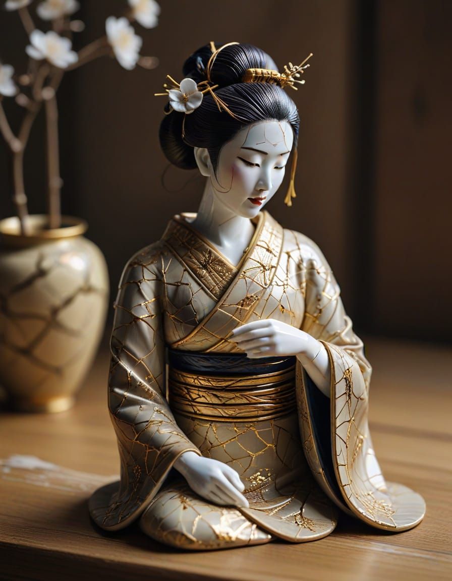 Kintsugi Geisha Figurine: Traditional Japanese Art