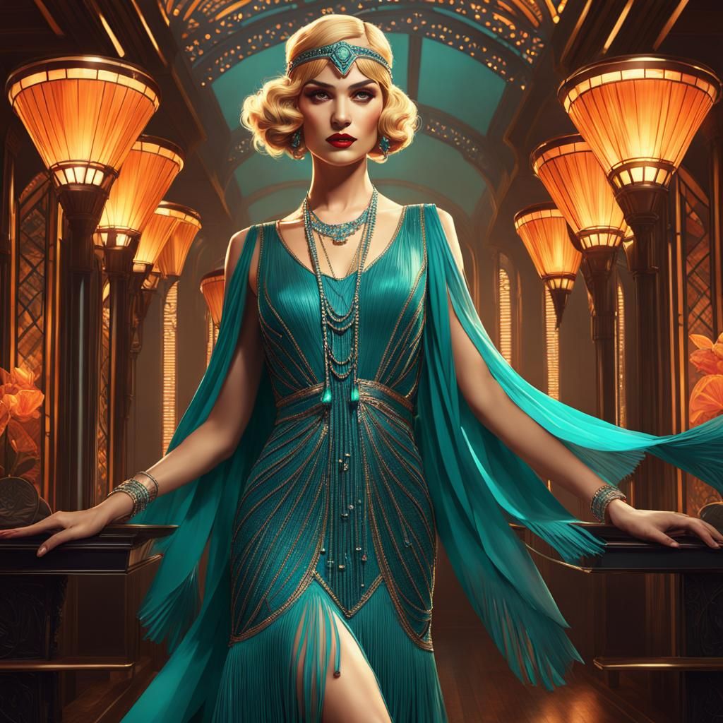 Lily James as Art Deco Flapper in Digital Art