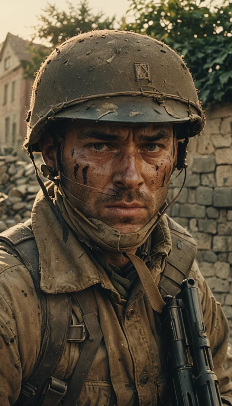 World War 2 Ranger in War-Torn City