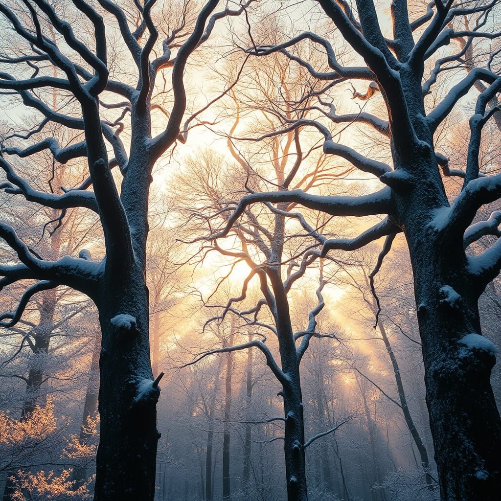 Surreal Enchanted Forest in Vibrant Winter Wonderland