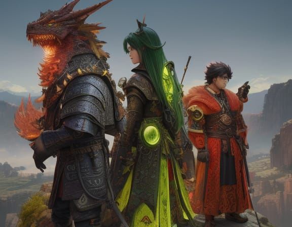 Epic Anime Dragons Confrontation on Stone Platform