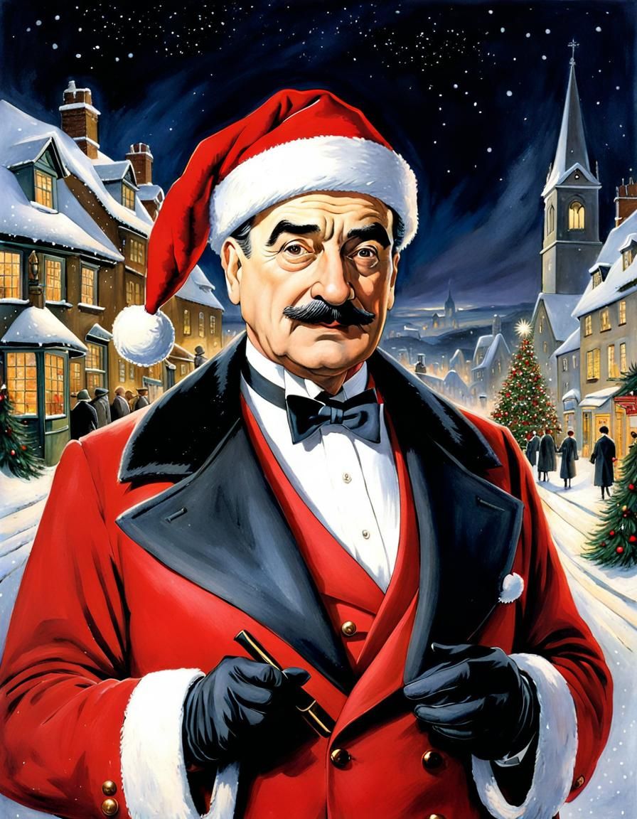 Poirot as Santa in Snowy Christmas Town
