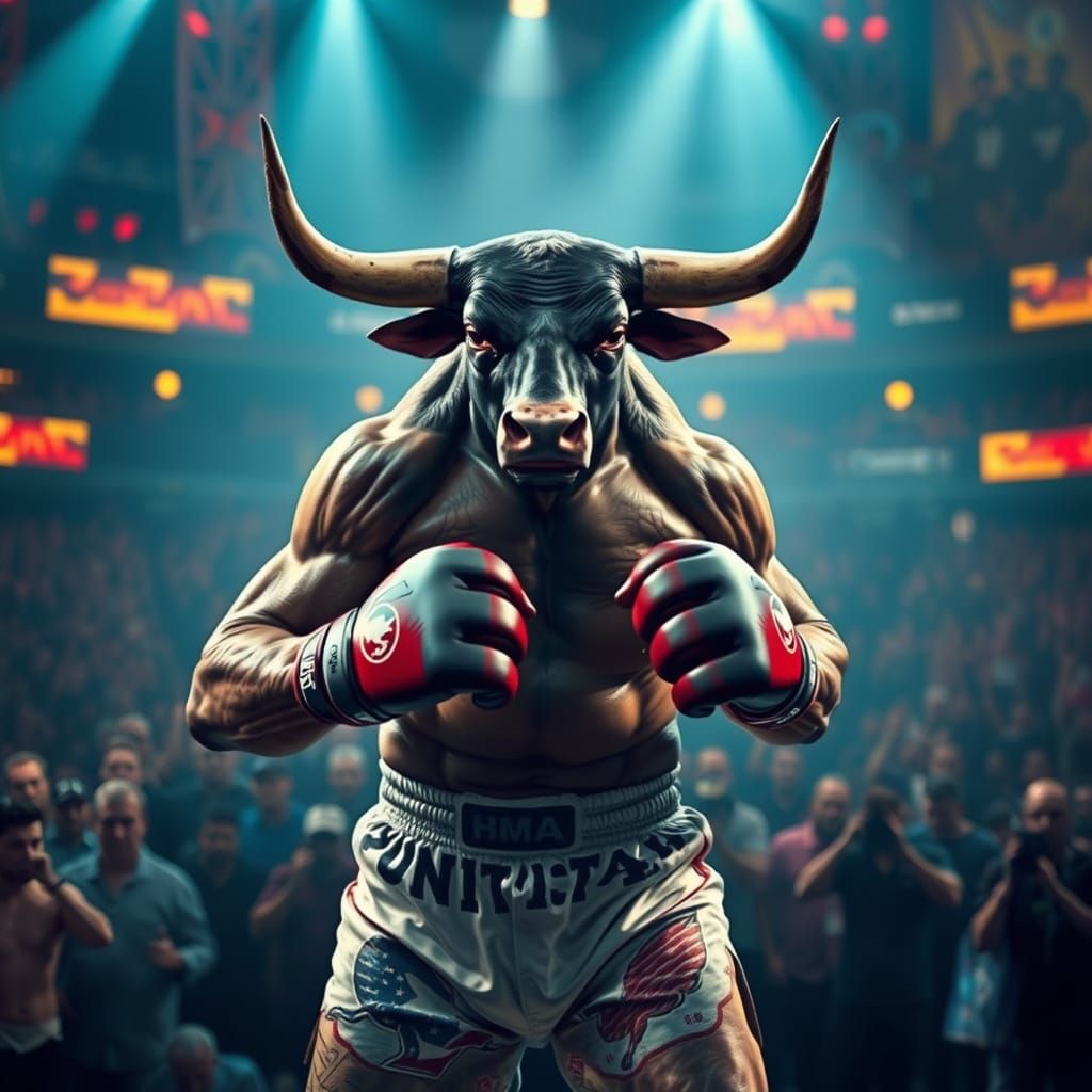 Bull MMA Fighter in Digital Art Style