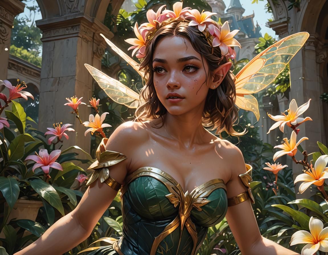 Frangipani fairy in the garden