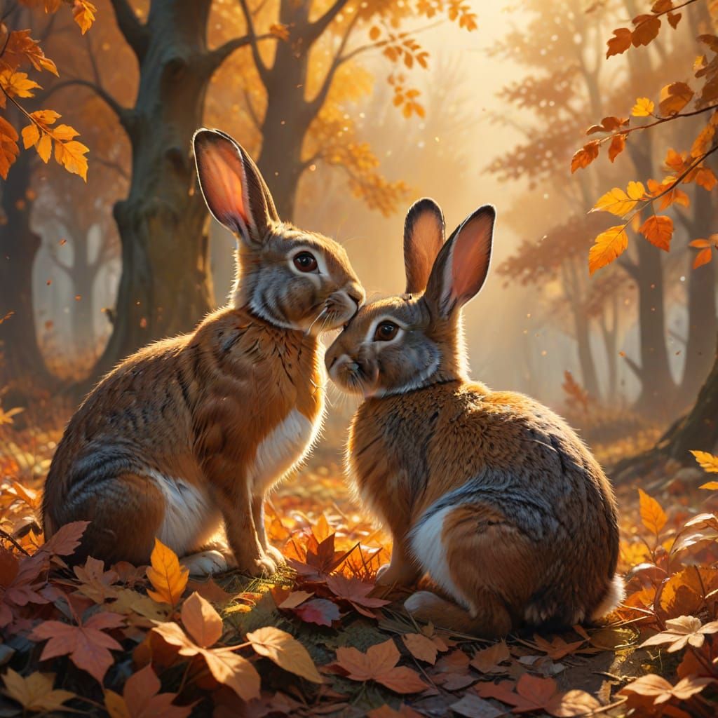 Rabbits in Love: A Cinematic Autumn Painting