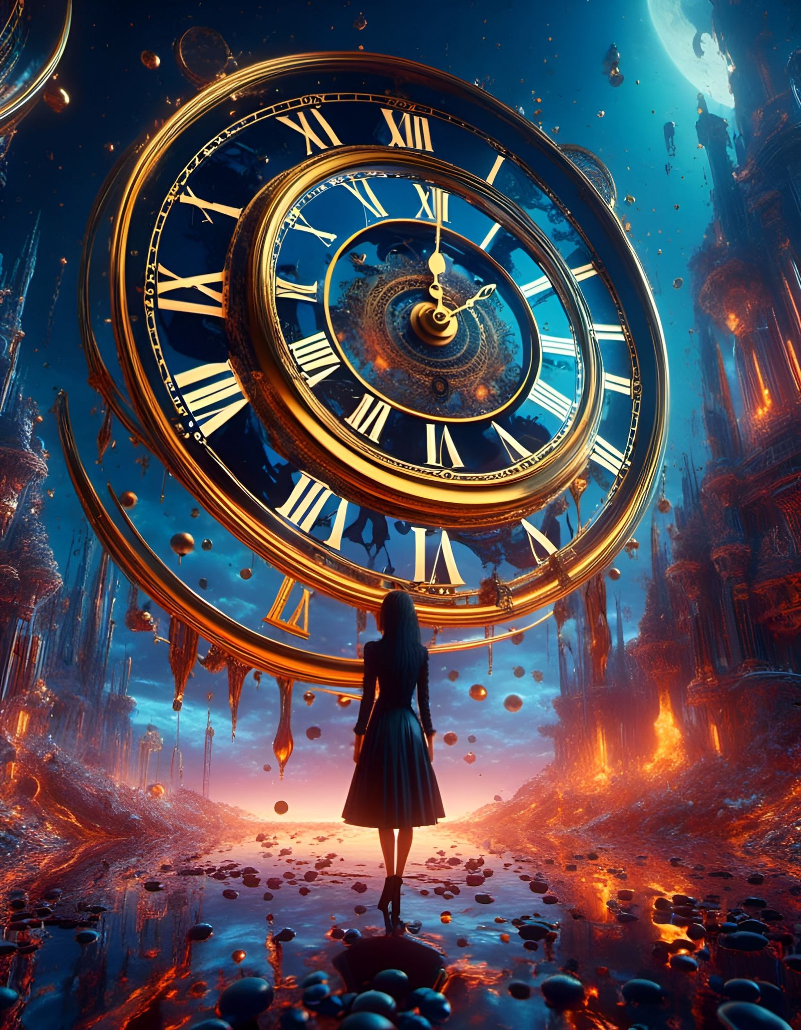 Surreal Melting Clock in a Dreamscape