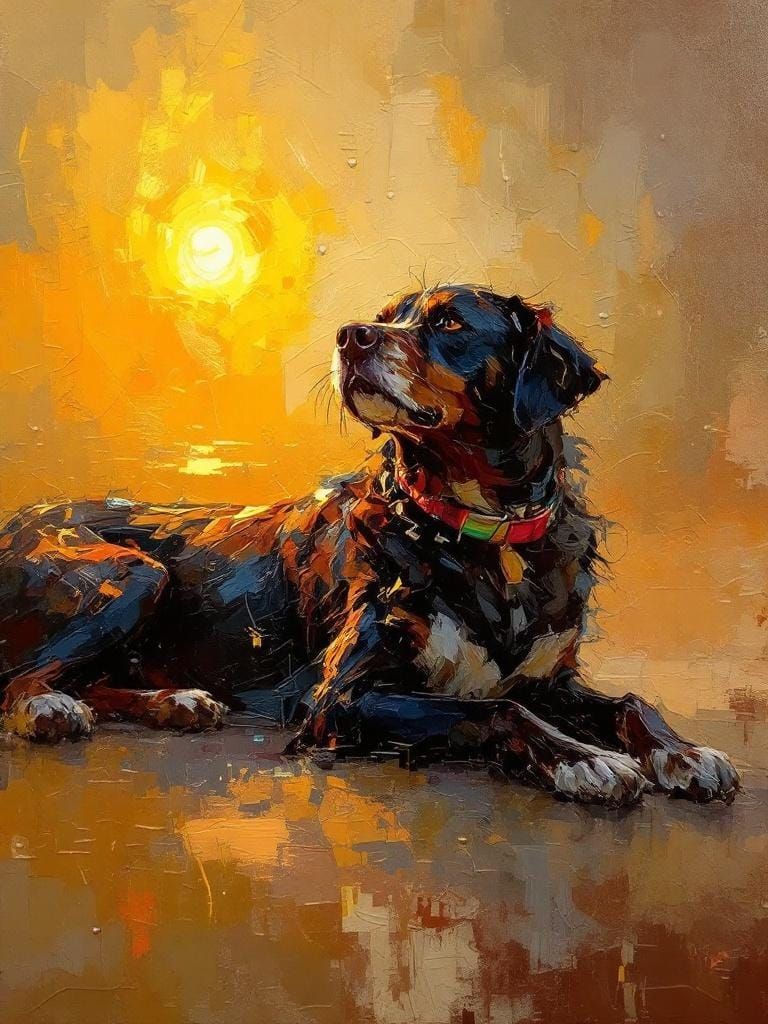 Old Dog in Sun as Textured Oil Painting