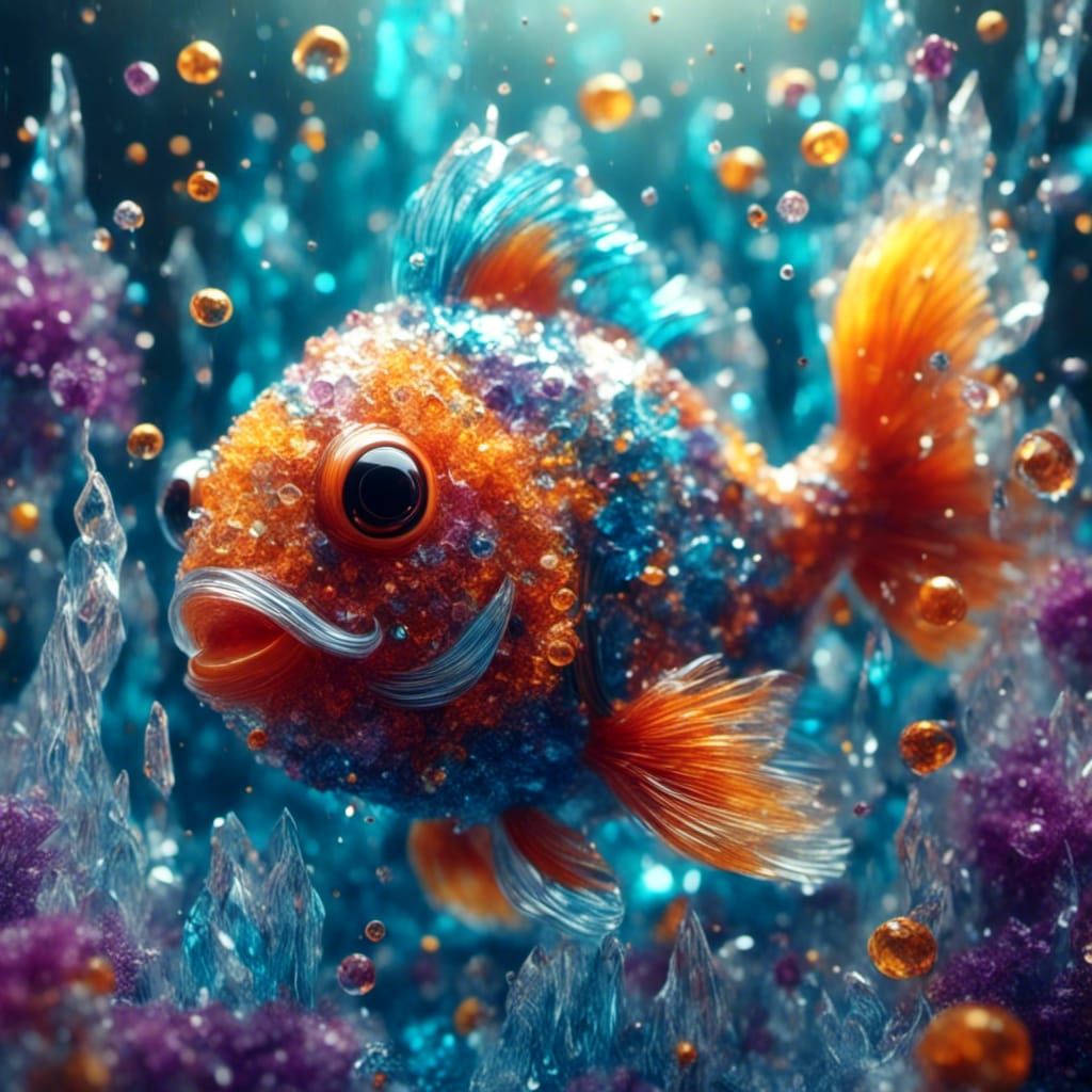 Rainbow Crystal Clownfish in Detailed Digital Art
