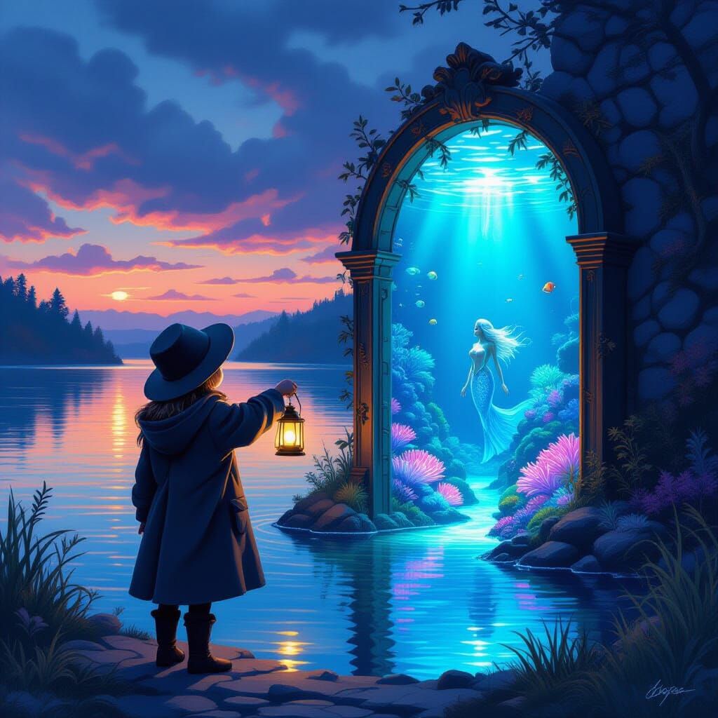 Underwater Kingdom Gateway, Dreamlike Digital Art