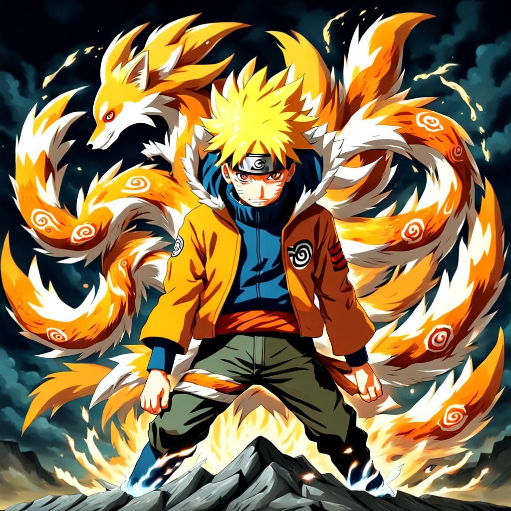 Naruto transforming into the Nine Tailed Fox