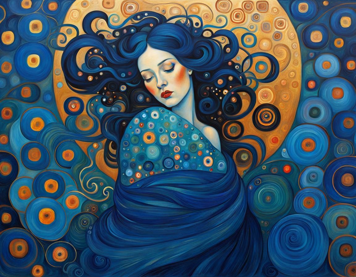Blue Fire in the Style of Gustav Klimt