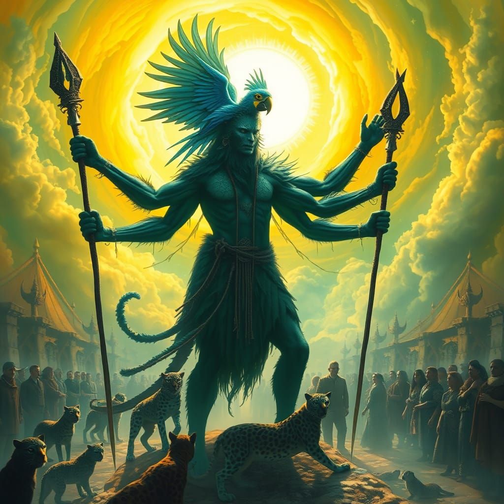 Mystical Leopard Shaman in Dreamlike Scene