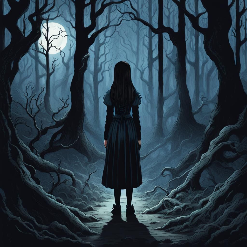 Wednesday Addams in Eerie Gothic Horror Forest