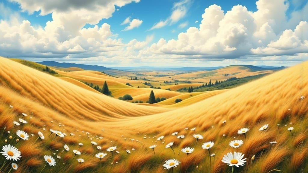 Windswept Golden Hills in Impressionist Style