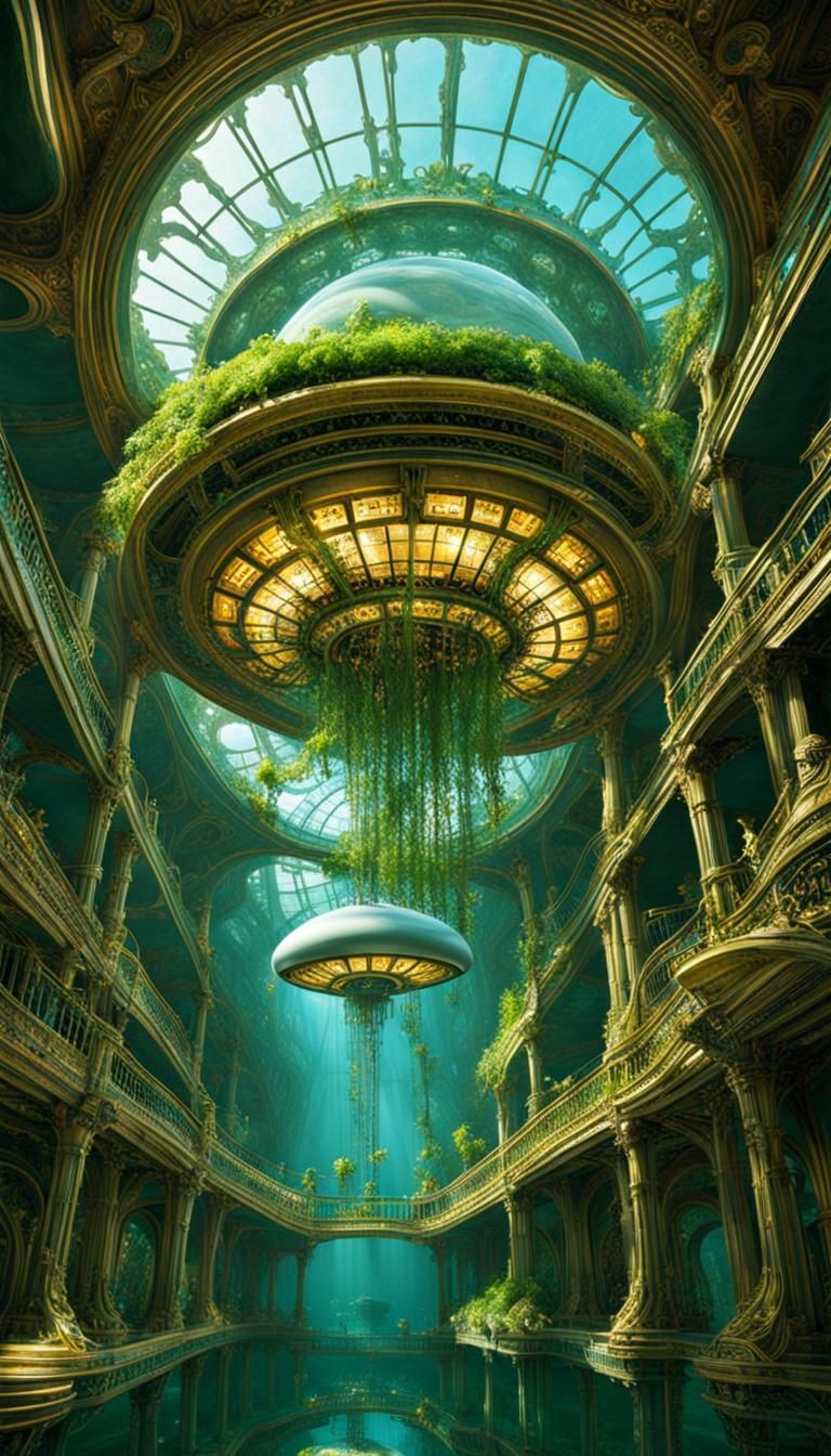 Underwater UFO Base in Steampunk Rococo Style