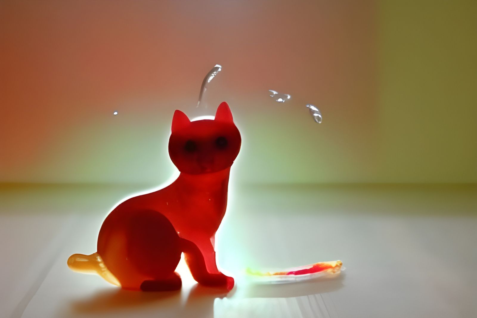 Translucent Water Cat Playing with Glass Yarn