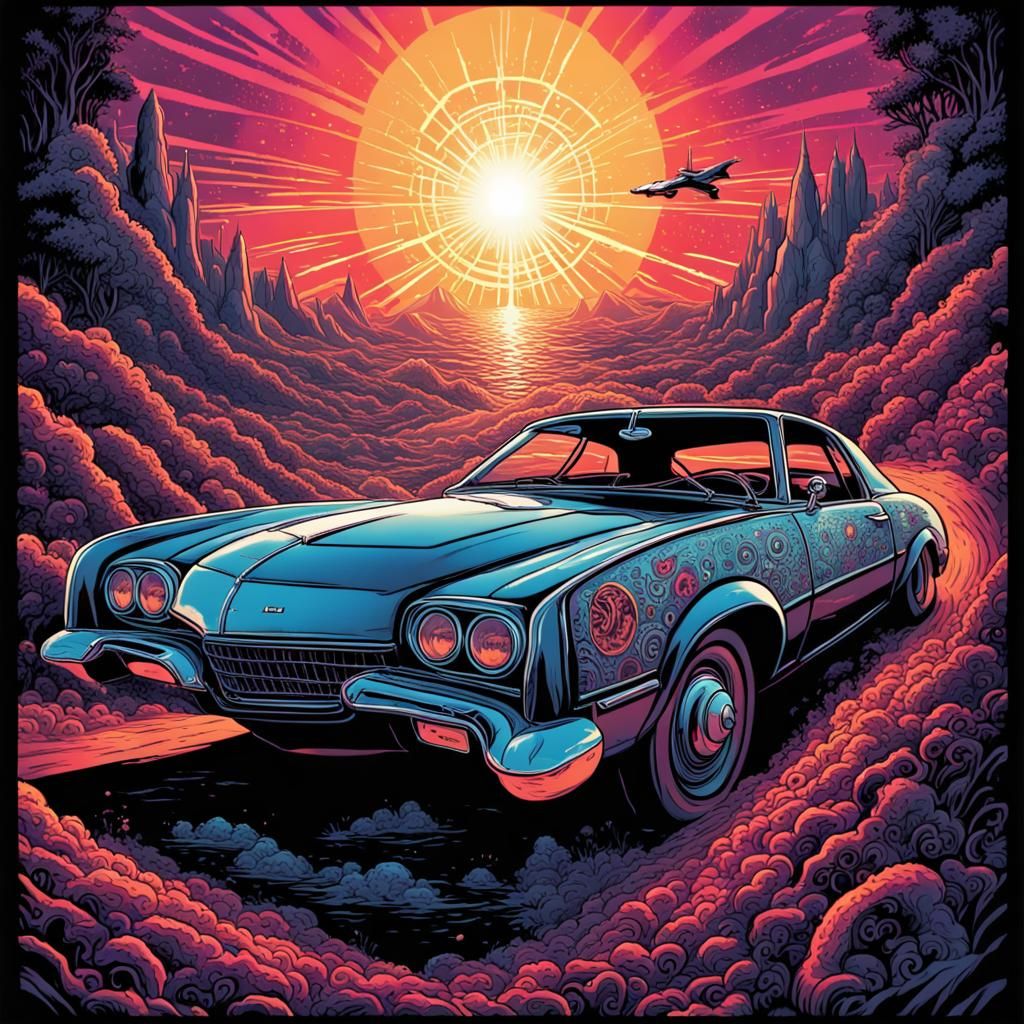 Psychedelic Car Contest Poster in Comic Art Style