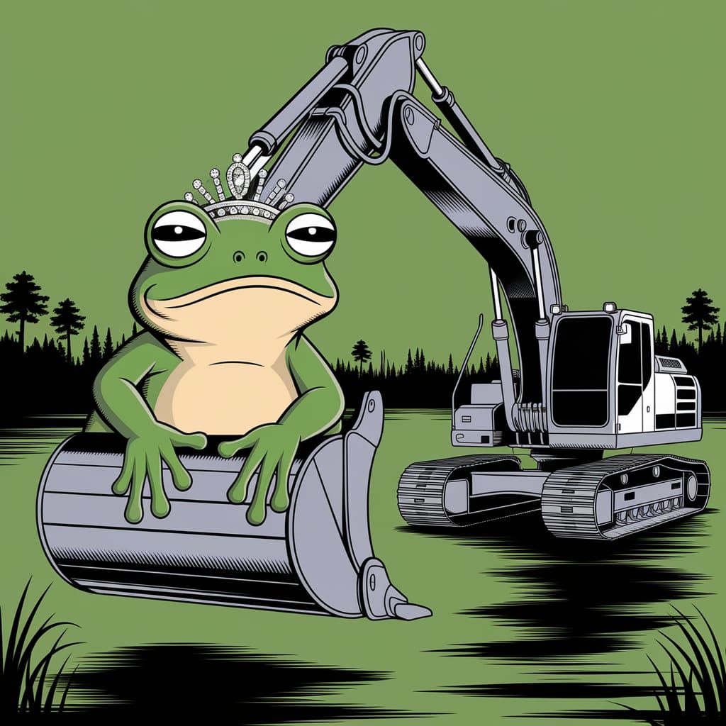Surprised Frog in Excavator Bucket in Swamp