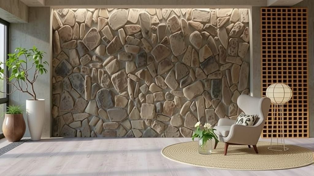 Cozy Rustic Living Room with Natural Stone Wall