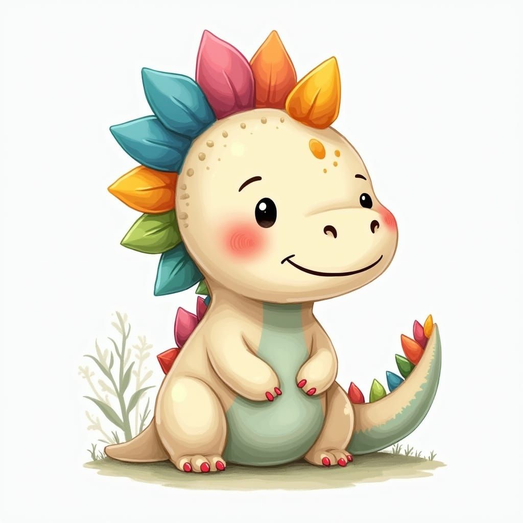 Whimsical Dinosaur with Rainbow Spines and Fur