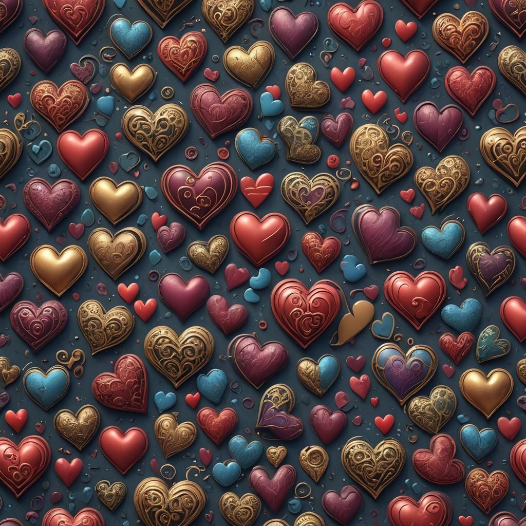Detailed Hearts Matte Painting in Deep Color