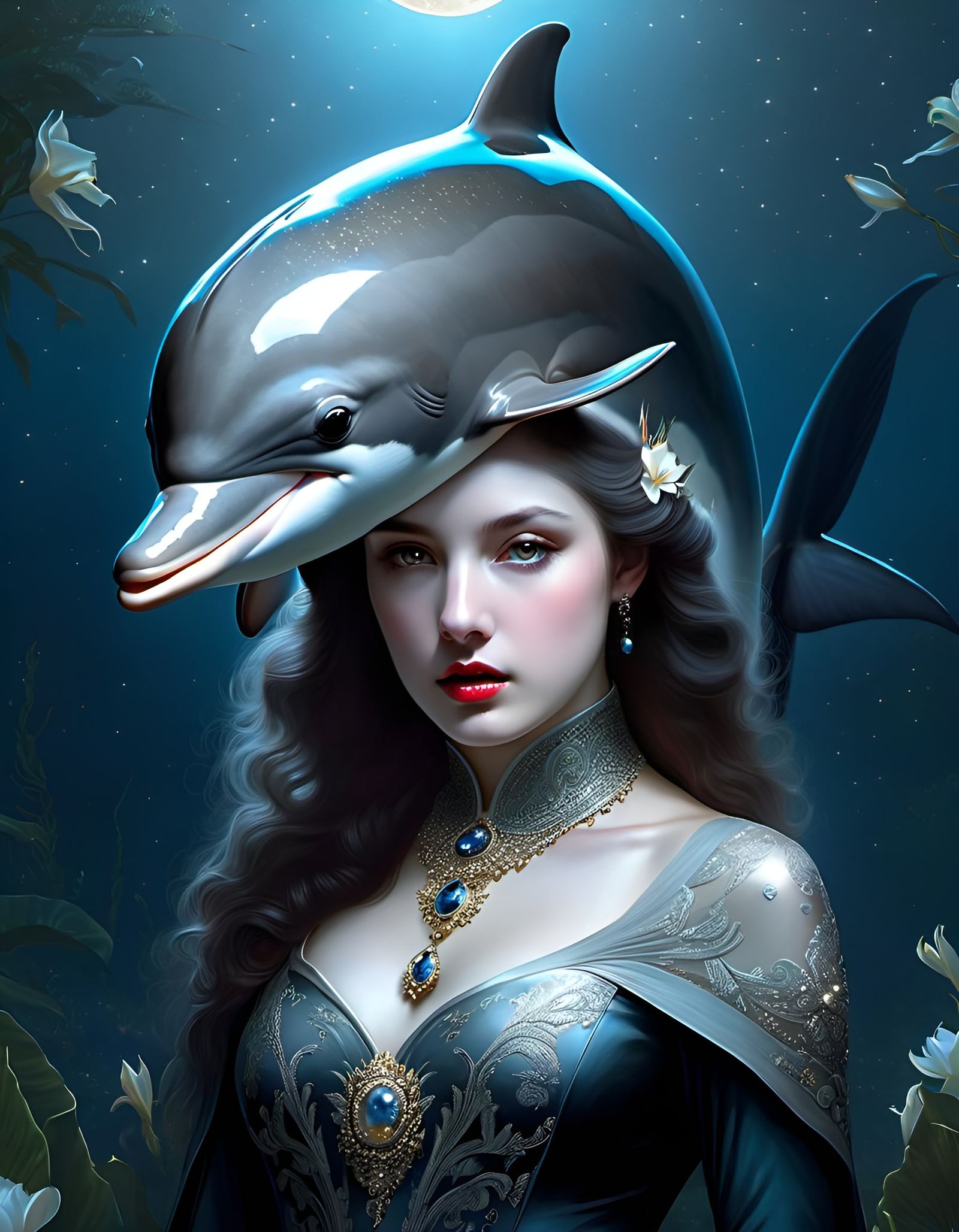 Chibi Dolphin-Porpoise Hybrid with Glowing Eyes