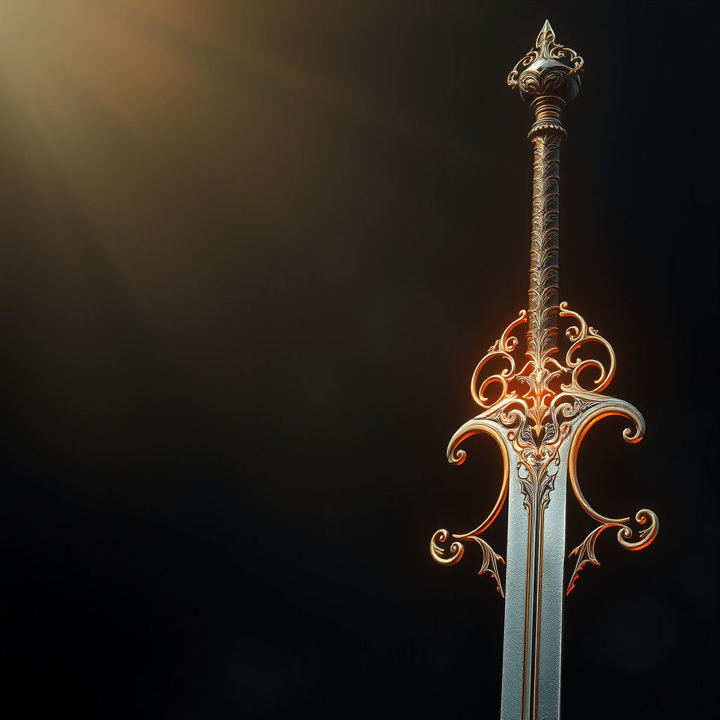 Majestic Sword Emerges from Shadows in Art Nouveau Style