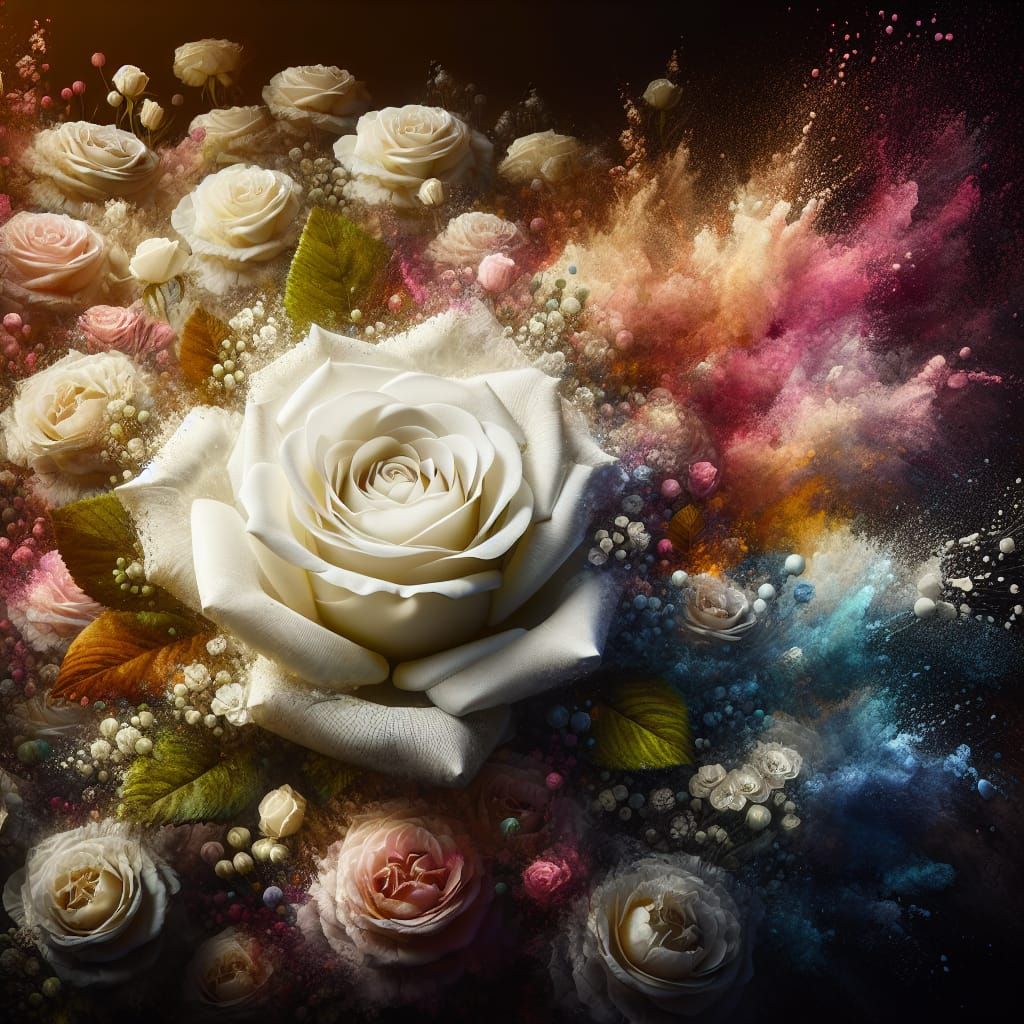 Hyperrealistic White Rose Concept Art in Splash Art Style