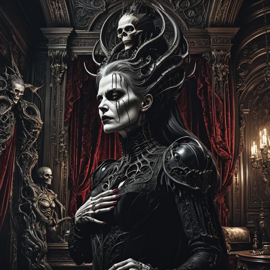 Gothic Vampire Countess in Victorian Bedroom