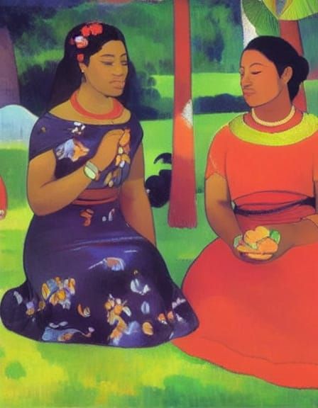 Tahitian Women in Flowery Dresses by Gauguin